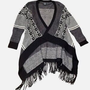 Roots Oversized Wool Blend Blanket Shawl Wrap Sweater Long Sleeve Cardigan